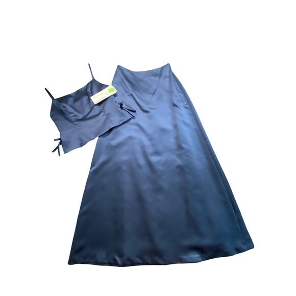 After Six Dress Womens 10 Blue Matte Satin 2pc Formal Gown Top‎ Long Skirt VTG - Picture 2 of 16